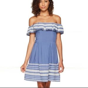 Romeo & Juliet Couture Blue Embroidered Off-Shoulder Dress - Size S